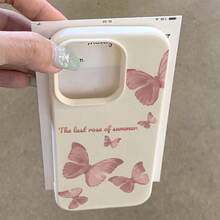 [dakongpiwen] Elegante Funda de Teléfonoóvil con Letras de Mariposa Rosa, Textura de Cuero Imitación, Adecuada para 16 15 14 13 12pro 16 15 14Plus 13 12 11pro/X/Xsmax, TPU Antideslizante, Anticaída, Antihuellas - blanco marfil - Ver 5
