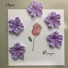 2 piezas/5 piezas/8 piezas/10 piezas/15 piezas Imanes decorativos de nevera con flores moradas, imanes de plástico rectangulares fuertes para nevera y oficina, adecuados para regalos festivos y decoración del hogar - Multicolor - Ver 10