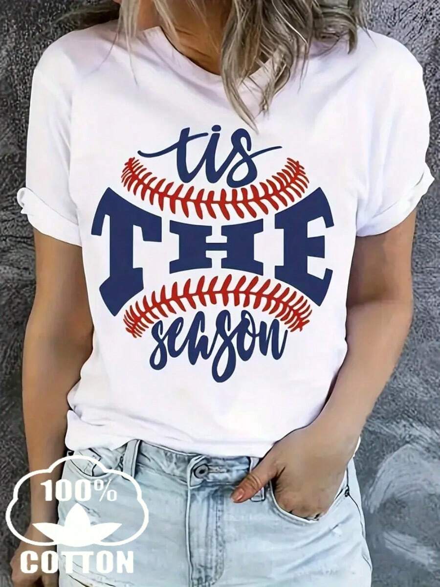 Camiseta blanca de 100% algodón para mujeres con estampado casual y fresco, estilo casual y cómodo perfecto para salidas diarias, brunch con amigas o tardes en parques soleados. - Blanco - Ver 1
