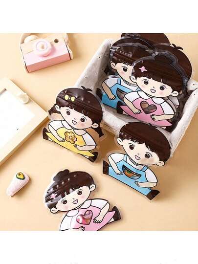 1 Set Of 20pcs Transparent Cute Cartoon Jewelry & Small Items Storage Bags, Badges, Snacks, Self-Sealing Bags, Soft & Adorable Packaging Bags