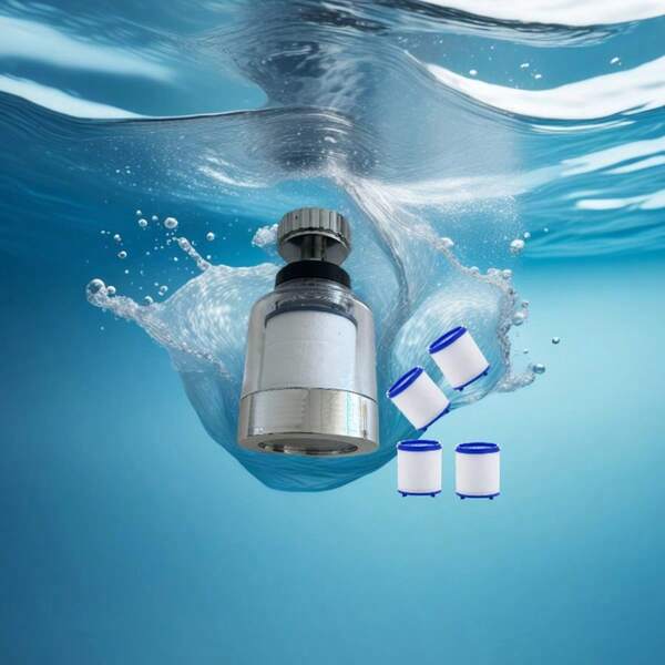 1 pieza Filtro de grifo + 4 piezas Cartuchos de filtro, Velocidad de filtrado rápida que hace que sea talla grande conveniente de usar, reduciendo el tiempo de espera, especialmente importante cuando el consumo de agua es alto