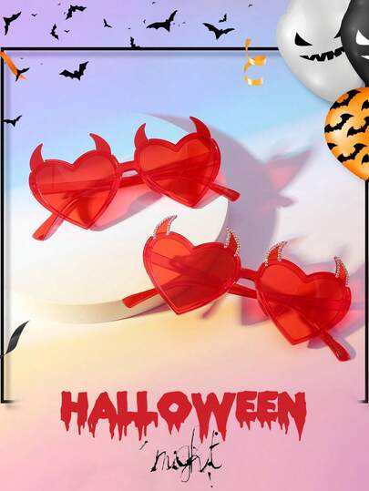 2 Pieces Halloween Party Glasses Set - Devil Horns Decorative Shades Perfect For Teens & Events, Perfect Halloween Gift, Demon Glasses