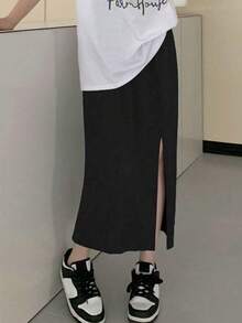 2025年夏季女士百搭休闲开衩裙 - 黑色 - 查看 1