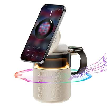 BLKE 3 In 1 Wireless Charging Station With Wireless Charging Night Light, Wireless Charging Stand,  For Iphone 17 16 15 14 13 12 & Apple Series Watches & Earbuds,  360° Speaker, Birthday Gift/Holiday Gift Portable Speaker.   Audio Amplifiers.   Christmas Gifts. Halloween Present.