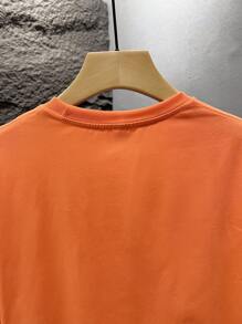 SU ER Men's Fashionable Printed Loose Short Sleeve T-Shirt | Exquisite Design | Summer Essential | Easy To Match, Showcasing Your Style - Orange - View 6