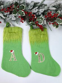 1pc Green Fluffy Christmas Stockings, Christmas Decorations Stocking Socks, Christmas Party Favors Gift Bags, Christmas Hanging Stocking Ornaments With A-Z Alphabet, Christmas Tree Decorations, Christmas Gift Ideas, Christmas Decorations 2025, Christmas Gift Packaging Bags, Christmas Tree Decorations, Home Decor, Room Decor, Winter Festival Fireplace Decor, Christmas Decor, Xmas Party Decor, Christmas Party Supplies