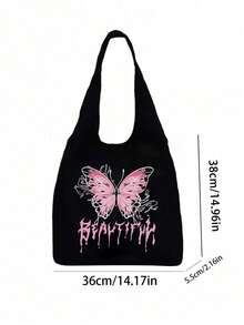 Bolso de mano con estampado de mariposas rosa estilo Y2K, equipado con bolsa de maquillaje con cremallera, bolso de lona negra para el hombro, bolso de compras casual, bolso de hombro de gran capacidad, adecuado para el trabajo, multifuncional, de múltiples propósitos, de gran capacidad, ligero, práctico, para aniversario, Navidad, vacaciones, adecuado para exteriores, ir y venir, viajes, escuela, deportes, compras, uso diario