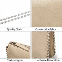 2025 New European And American Style Chain Small Square Bag, Fashion Rivet Pearl Decor, Versatile Shoulder Handbag - Apricot - View 5