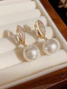 زوج من أقراط قلادة اللؤلؤ الفاخرة للنساء، أقراط حلقية أنيقة من الزركونيا، إكسسوارات أزياء أنيقة