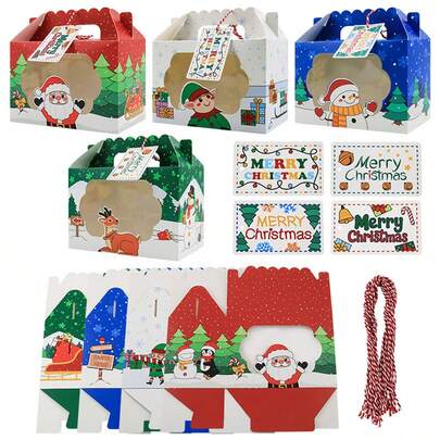 60 قطعة (20 صندوق + 20 بطاقة + 20 خيط) صناديق ورقية لتعبئة الحلويات في عيد الميلاد، صناديق هدايا الكعك والدونات مع بطاقات رسائل أنيقة وخيوط للتعليق، ديكورات عيد الميلاد، بيجامات عيد الميلاد، هدايا عيد الميلاد، ديكور عيد الميلاد