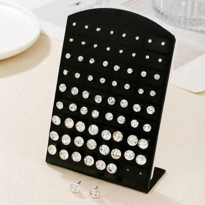 36pcs/Set Minimalist Round Faux Diamond Stud Earrings, Suitable For Boys And Girls, Daily Wear Or Gift