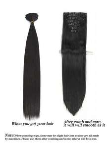 18-32 Inch Straight Clip-In Hair Extensions, 7pcs Set, 16 Clips, Ombre Color, Heat Resistant Fiber, For Women & Girls, Black Long Straight Ombre Hair Extensions, Heat Resistant Fiber, Women Hair Style - Black - View 5