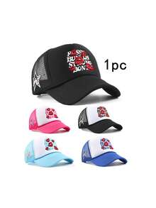 1pc Men's Lip Embroidery Trucker Hat With Star Mesh, Fashionable Outdoor Sun Protection Baseball Cap For Spring, Autumn Travel, Beach Holiday - Multicolor - View 8