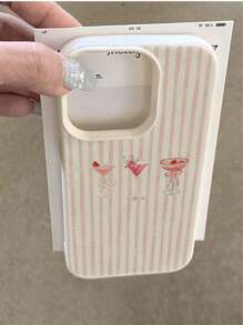 1pc Fashionable Summer Pink Striped Juice Pattern Litchi Texture TPU Waterproof Shockproof Anti-Slip Soft Phone Case Compatible With Apple/ Phones - Multicolor - View 4