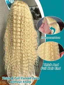 Ready To Wear 613 Glueless Wigs Human Hair 13x4 HD Transparent Deep Wave Lace Front Wigs Human Hair For Beginners 250 Density Blonde Curly Human Hair Wig Pre Plucked For Women With Baby Hair 40inch - 金色 - 查看 3