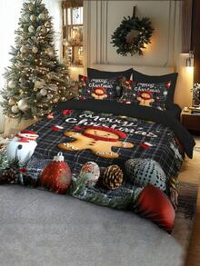 2/3pcs Christmas Bedding Set, Soft & Comfortable Duvet Cover Set With Digital Printing Of Santa Claus, Sleigh, Snowman, Bell, Reindeer, Pine Tree, Suitable For Bedroom, Guest Room, Dorm, Hotel