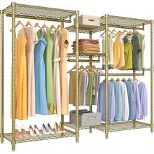 V6 Wire Garment Rack Heavy Duty Clothes Rack With 7 Adjustable Shees 4 Hanging Rods Compact DIY Metal Clothing Rack 74.4 L X 17.7 W X 76.8 H Max Load 600LBS Gold