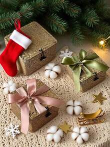 1pc Handmade Woven Gift Box, Rectangular/Square Creative Candy Box, Woven Gift Box With Lid, Gift Box With Tag And Ribbon, Gift Box For Presents, Holiday Gift Packaging Box, Christmas Decoration - Multicolor - View 9