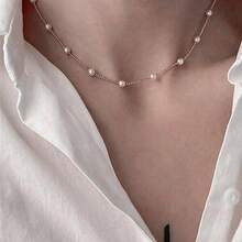 1pc Faux Pearl Necklace, Suitable For Daily Wear, Weddings, Events, Parties, Perfect As Gift For Friends - 金色 - 查看 3