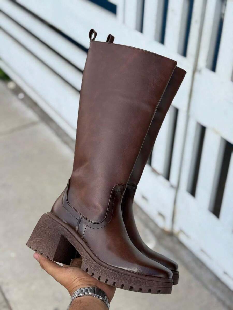 Botas casuales de mujer a la rodilla  botas de piso para mujer para lluvia calzado casual botas estilo de suela  baja suela antideslizante acojinadas botas para fiestas lluvia frio  festivales trabajo escuela  botines cortos casuales botas por envima de la rodilla botas womens boots shoes Willows   Playa    Playa - Color caoba - Ver 1