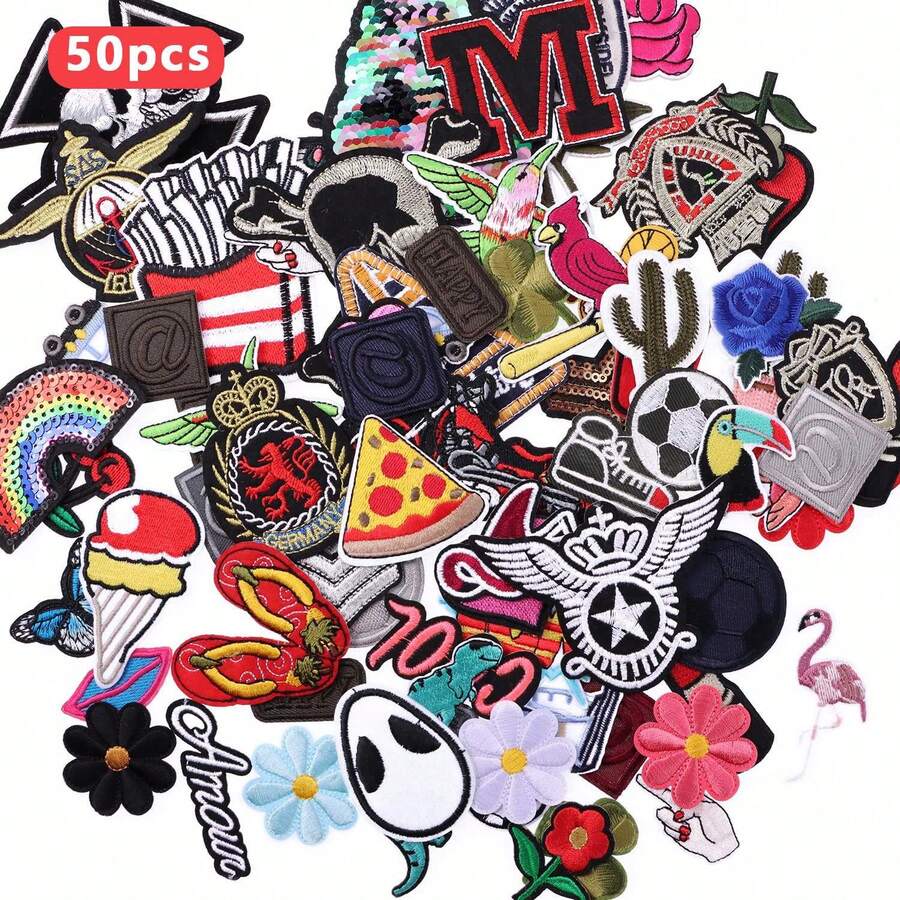 70/50/20 Stück zufällige bestickte Bügel-Aufnäher, geeignet für DIY Kleidung und Accessoires - Hüte, Jeans, Kleider usw. mit einzigartigen Designs, süße bestickter Cartoon Applikationen