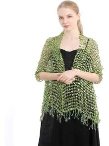 Women's Long Sequin Shawls 1920s Scarf Mesh Glittering Wedding Cape Fringed Evening Wrap Formal Harlem Night - 藍色 - 查看 7