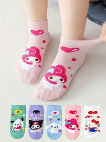 1/5 paia di calzini corti di stile carino e divertente per bambini, stile Merlot, Coolomi, Pudding Dog, Big Eared Dog, Hello Kitty, adatti per fan di Sanrio e bambini carini, calzini per bambini