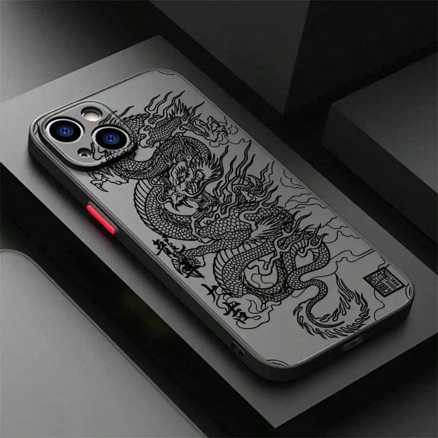 Funda de Teléfono Cool Dragon Compatible con 16 Pro 11 SE 2022 13Pro 15 Plus 14 12 XS 8 16Plus 13 Funda Protectora de Teléfono - Colores mixtos - Ver 1