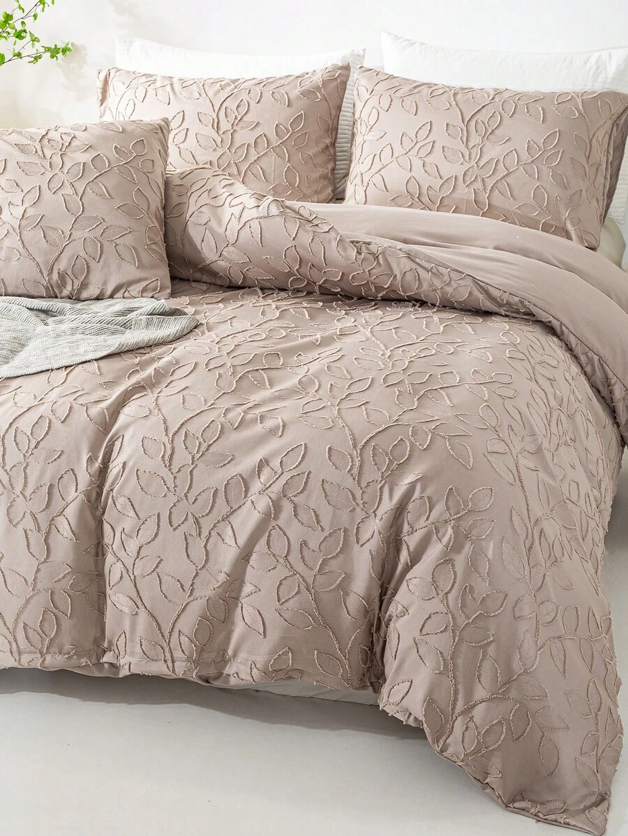 3pcs Leaf Tufted Pattern Microfiber Duvet Covers Sets(1 Duvet Cover & 2 Pillowcase)Lightweight Breathable Bed Cover All Seasons Bedding Set  For Home Bedroom Bed Sheets Set - Coffee Brown - View 1