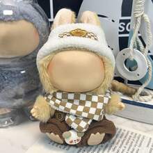 Ropa de muñeca de 6.69 pulgadas, compatible con Labubu, 1 set de accesorios - Sombrero de cubo de moda, top, pantalones con tirantes, mono, adecuado para muñecas de 6.69 pulgadas, accesorios lindos de BuLabu para jugar y exhibir (muñeca no incluida)