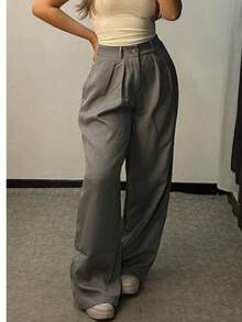 Wide Leg Tailored Pantolon Pants - Gris - Ver 2