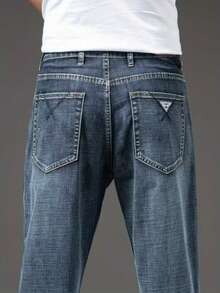 Men's Straight Loose Fit Elastic Business Casual Jeans With Pockets