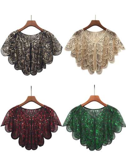 1 pieza Capa con lentejuelas vintage, ligera y transpirable, capa corta elegante para mujer para fiestas