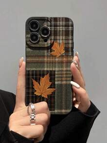 Autumn 1pc Maple Leaf Perforated Straight Edge Thickened Anti-Drop Painted Phone Case, Compatible With IPhone 16/11/16pro/16plus/16promax/16e/15Promax/13/14/12/XS/XR/7G/8P, Compatible With Samsung Galaxy 11/12Pro/12/12X/13Pro/14Pro/15Pro/, Compatible With Redmi 10/9/Note9/12c/Note11pro/Note8Pro