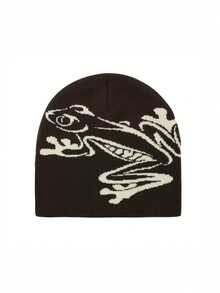 Y2K 图案无檐便帽，男女通用哥特式针织保暖休闲户外冬帽，动物图案，四季皆宜