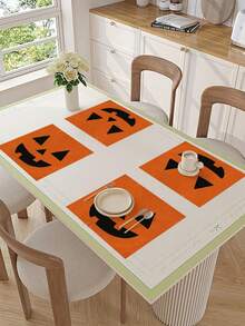 1 pièce/4 pièces/6 pièces/48 pièces Sets de table à motif de visage de citrouille d'Halloween, sets de table de décoration d'Halloween pour la maison, sets de table de décoration de fête d'Halloween, décoration d'automne et d'Halloween pour la maison, style vintage, matériau similaire au lin, fournitures de fête d'Halloween pour la maison, l'intérieur et l'extérieur, décoration thématique d'Halloween, décoration de pièce. Convient pour la décoration de cuisine à la maison et la décoration de fête d'Halloween