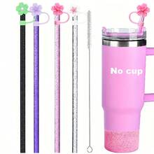 9/13 Stücke Becher Zubehör, Kirschblüten Silikon Strohhalm Abdeckkappe, Strohhalm Aufsatz für 10mm/0,39 Zoll Strohhalme, wiederverwendbarer Glitzer Strohhalm und Reinigungsbürste, perfekt für Outdoor-Aktivitäten und Sport