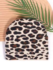 1pc Leopard Print Jacquard Knit Beanie Hat, Streetwear Outdoor Warm Earflap Thick Knitted Cap, Autumn/Winter Hiphop Hat Winter Women - Leopard Print Knitted Hat - View 4