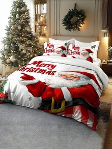 2/3pcs Christmas Bedding Set, Soft & Comfortable Duvet Cover Set With Digital Printing Of Santa Claus, Sleigh, Snowman, Bell, Reindeer, Pine Tree, Suitable For Bedroom, Guest Room, Dorm, Hotel - Multicolor - View 5