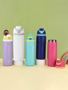 1 pieza Nuevo vaso de frutas de alta calidad, vaso con doble pajita fresco y creativo, botella deportiva portátil para exteriores con cierre, vaso con tapa rebotable, taza de café de acero inoxidable, botella de agua a prueba de fugas de doble capa, adecuada para la escuela, camping y senderismo