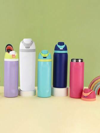 1pc New High-Quality Fruit Cup, Fresh & Creative Dual Straw Cup, Outdoor Cycling Portable Sports Bottle With Lock, Bounce Cover Cup, Stainless Steel Coffee Cup, Double-Layer Leak-Proof Water Bottle, Suitable For School, Camping And Hiking