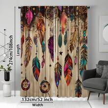 2pcs Vintage Boho Style Feather Window Curtains - Dreamcatcher & Turquoise Design, Rod Pocket, Suitable For Bedroom, Living Room, Kitchen, Office - Washable Polyester Fabric, Semi-Sheer, Perfect Home Decor, Living Room Curtains - Multicolor - View 12