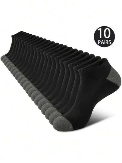 10 pares de calcetines cortos de hombre con bloques de color - Calcetines deportivos casuales ligeros, aptos para todas las estaciones Calcetines de tobillo (para correr/fitness/actividades al aire libre)