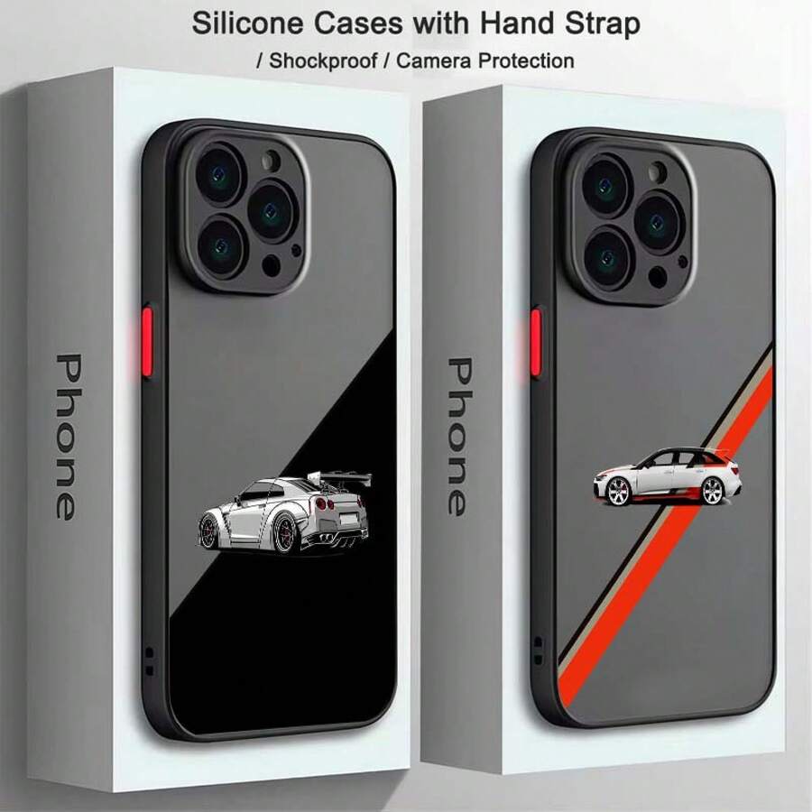 Un elegante coche de línea artística para las series Apple 16, 15, 14, 13, 12, 11, 8,, XR, XS, Pro, y Plus, con una funda de teléfono de TPU suave transparente mate. - Colores mixtos - Ver 1