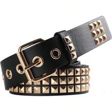 Studded Belt, Metal Punk Rivet Belt With Bright Studs Women And Men - 金色 - 查看 5