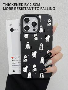 1pc Cat Ghost Hollow Camera Lens Protective Phone Case, Retro Cute Contrast Color Printing, Shockproof, Suitable For Apple 11 12 13 14 11Pro Max 12Pro Max 13Pro Max 14Pro Max XR 15 15Pro 15Pro Max 16 16Pro 16Pro Max - Multicolor - View 2