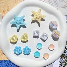 14 piezas de dijes en forma de estrella de mar azul y amarilla, ola, corazón y cuadrado, accesorios multiusos DIY para zapatos, ideales para zapatos de playa, zapatos de jardín, sandalias, mejor regalo para vacaciones