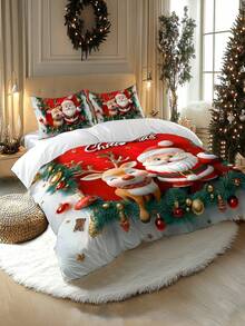 2/3pcs Christmas Bedding Set, Soft & Comfortable Duvet Cover Set With Digital Printing Of Santa Claus, Sleigh, Snowman, Bell, Reindeer, Pine Tree, Suitable For Bedroom, Guest Room, Dorm, Hotel - Multicolor - View 4