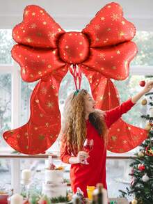 1pc Extra Large 68-Inch Red Bow Shaped Foil Balloon, For Bow Decor, Valentine's Day, Romantic Party, Birthday, New Year, Giant Bow Backdrop, Christmas Party Decoration - Multicolor - View 7