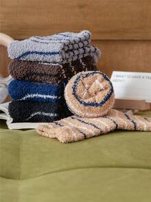 5 Pairs Of Men's Coral Fleece Socks. Thick Warm Socks In Autumn And Winter. Soft Knit Fabric. Unique And Stylish Casual Socks. A Great Gift For Couples, Friends